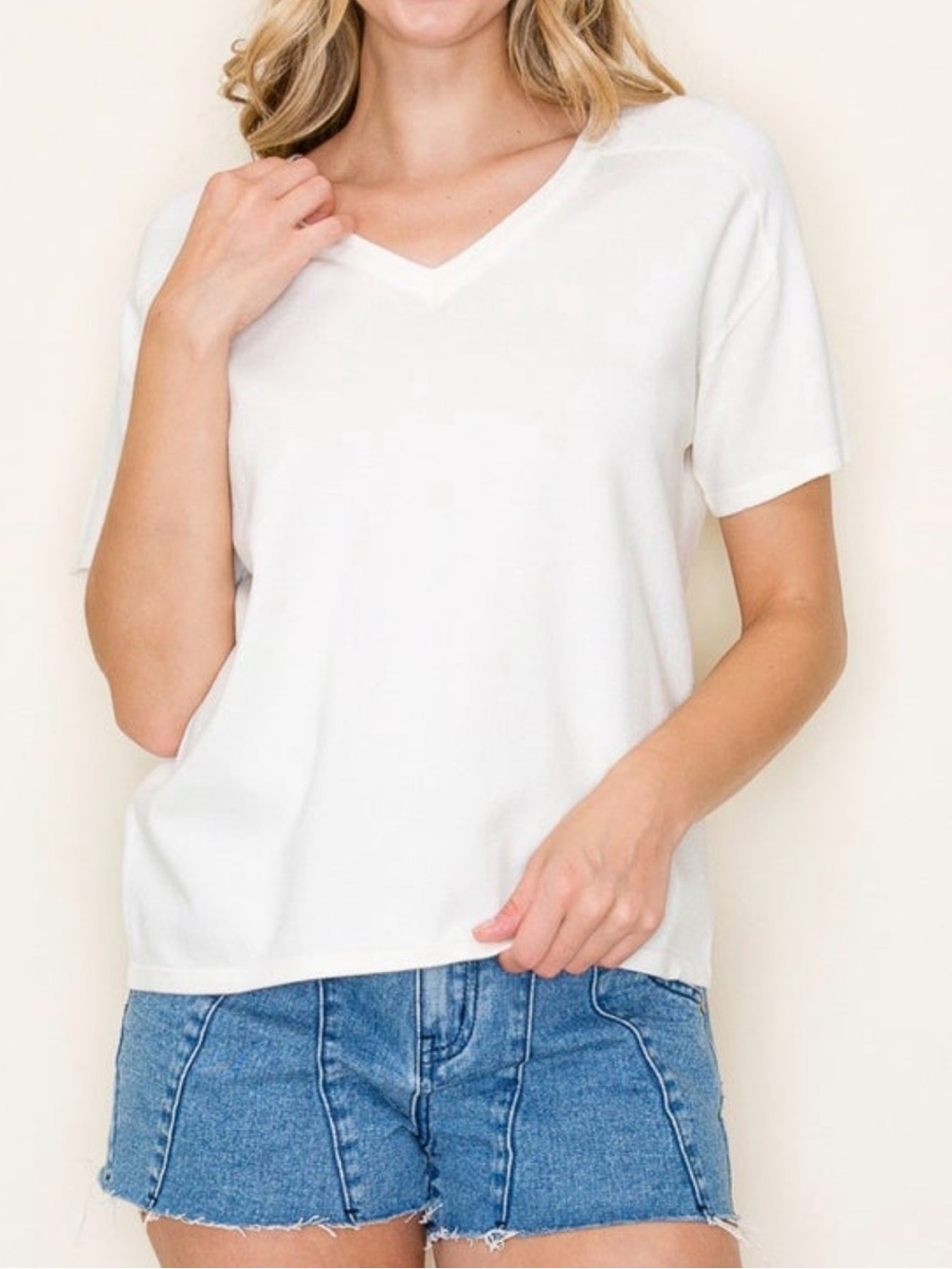 Staccato Cream V-Neck Short Sleeve Sweater